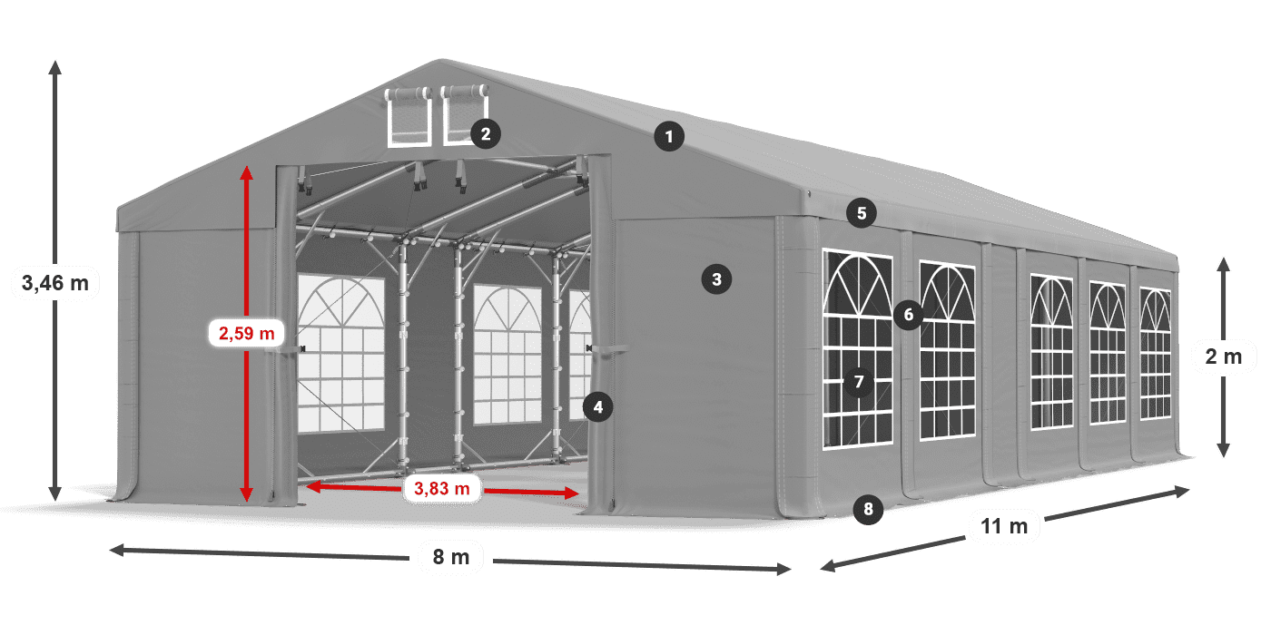 Strecha: FR 620 PVC Steny: SD 500 PVC 2 m legenda