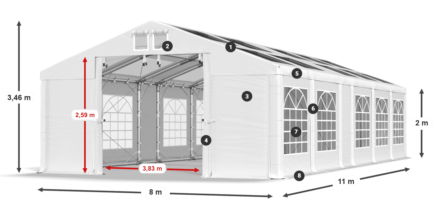 Strecha: MS T 580 PVC Steny: FR 620 PVC 2m legenda