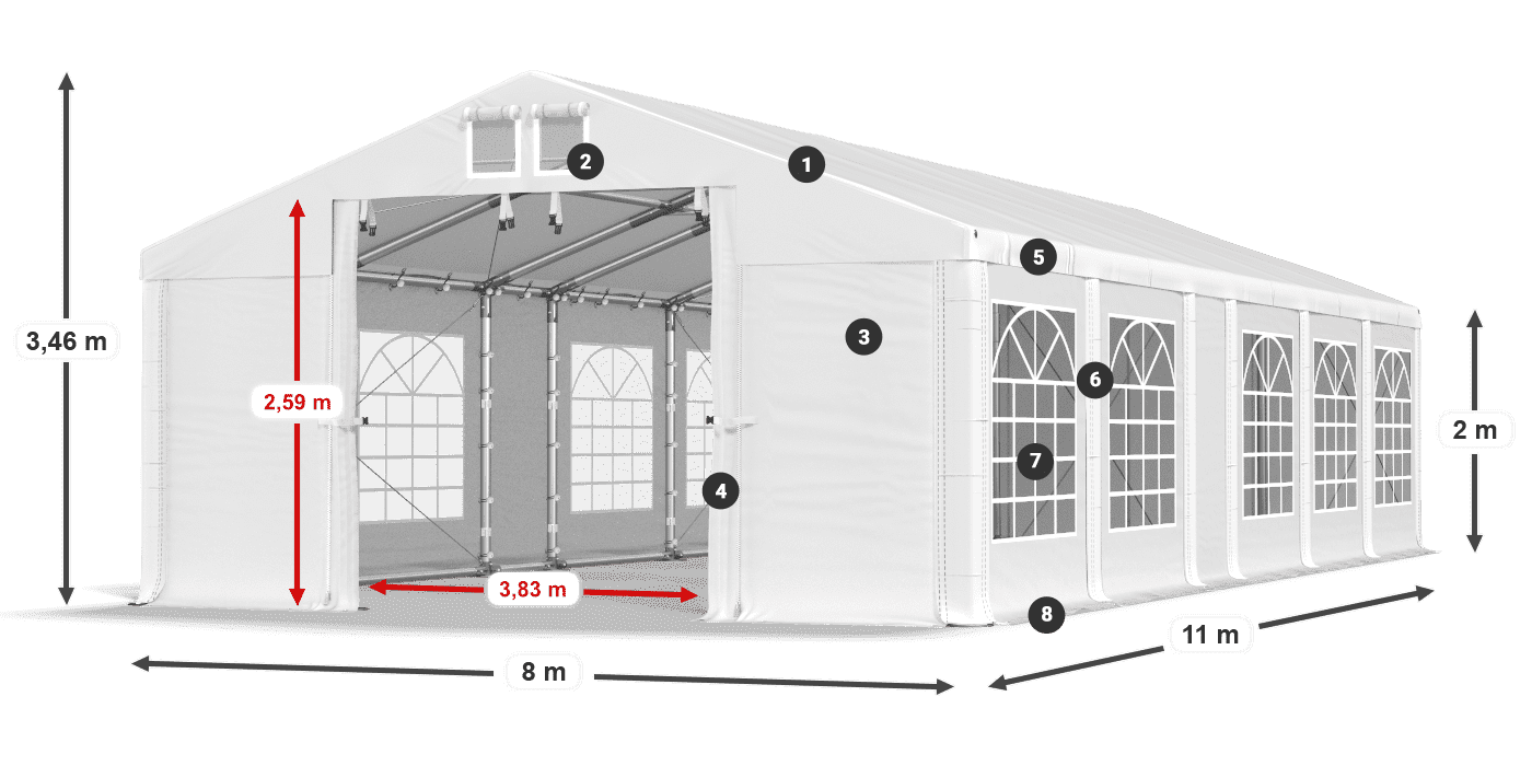 Strecha: MS 580 PVC Steny: FR 620 PVC 2m legenda