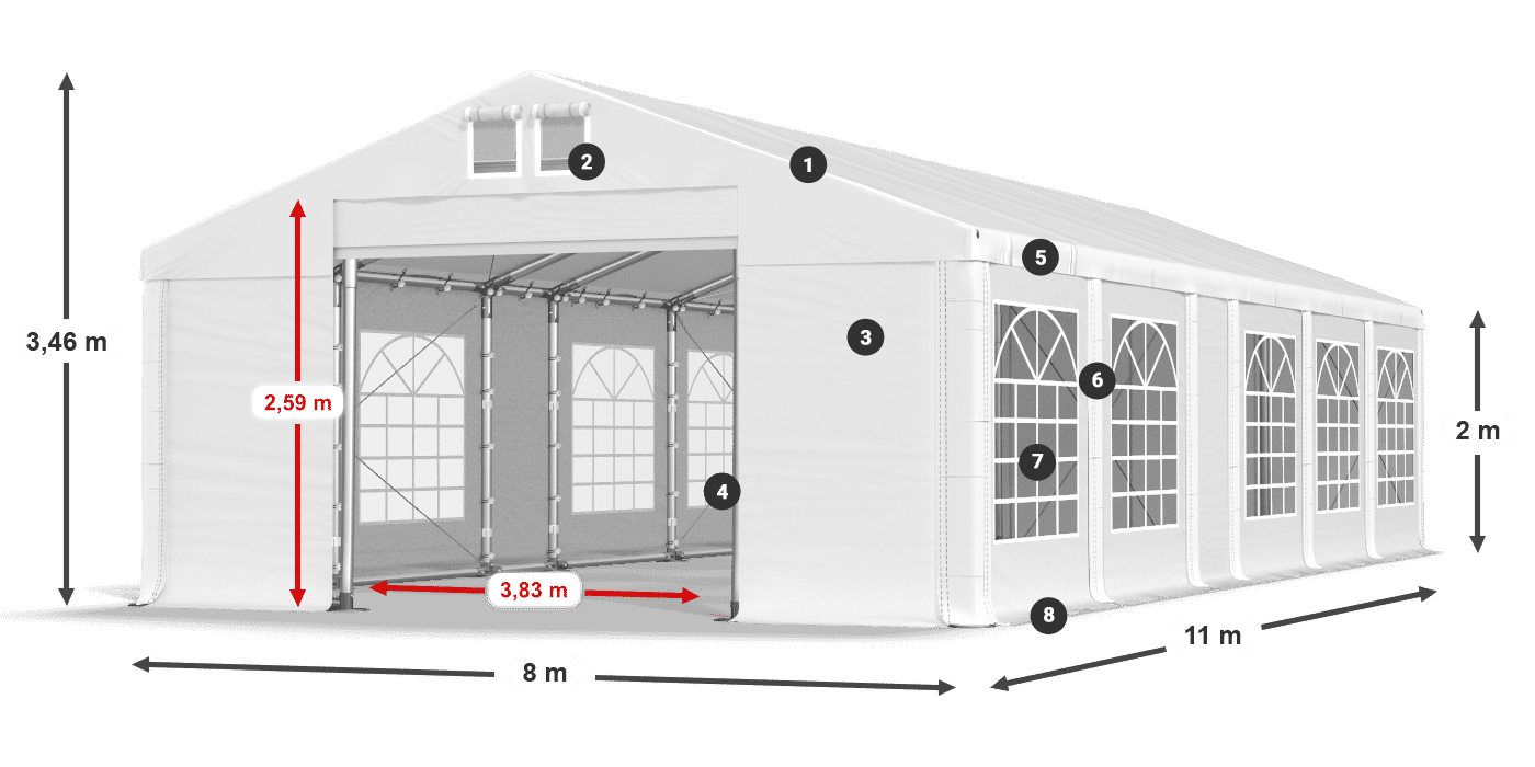 Strecha: MS 580 PVC Steny: FR 620 PVC 2m legenda