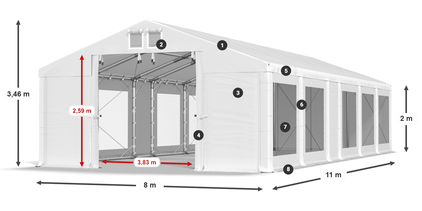 Strecha: MS 580 PVC Steny: MS 580 PVC 2 m legenda