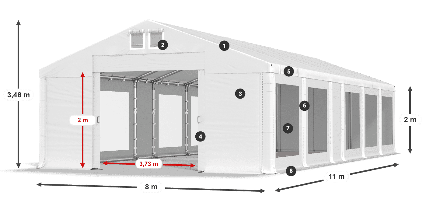 Strecha: MS 580 PVC Steny: MS 580 PVC 2 m legenda