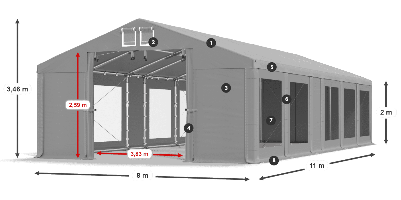 Strecha: MS 580 PVC Steny: MS 580 PVC 2 m legenda