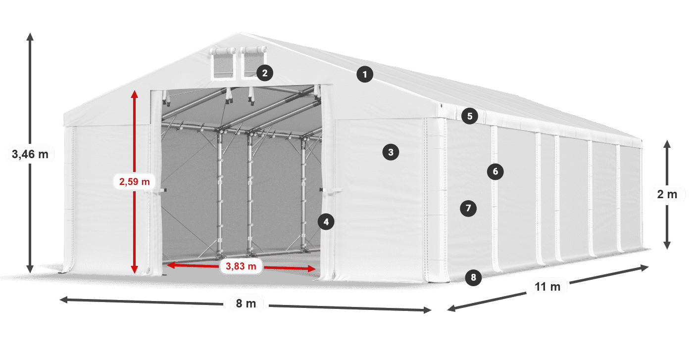 Strecha: MS 580 PVC Steny: SD 500 PVC 2 m legenda