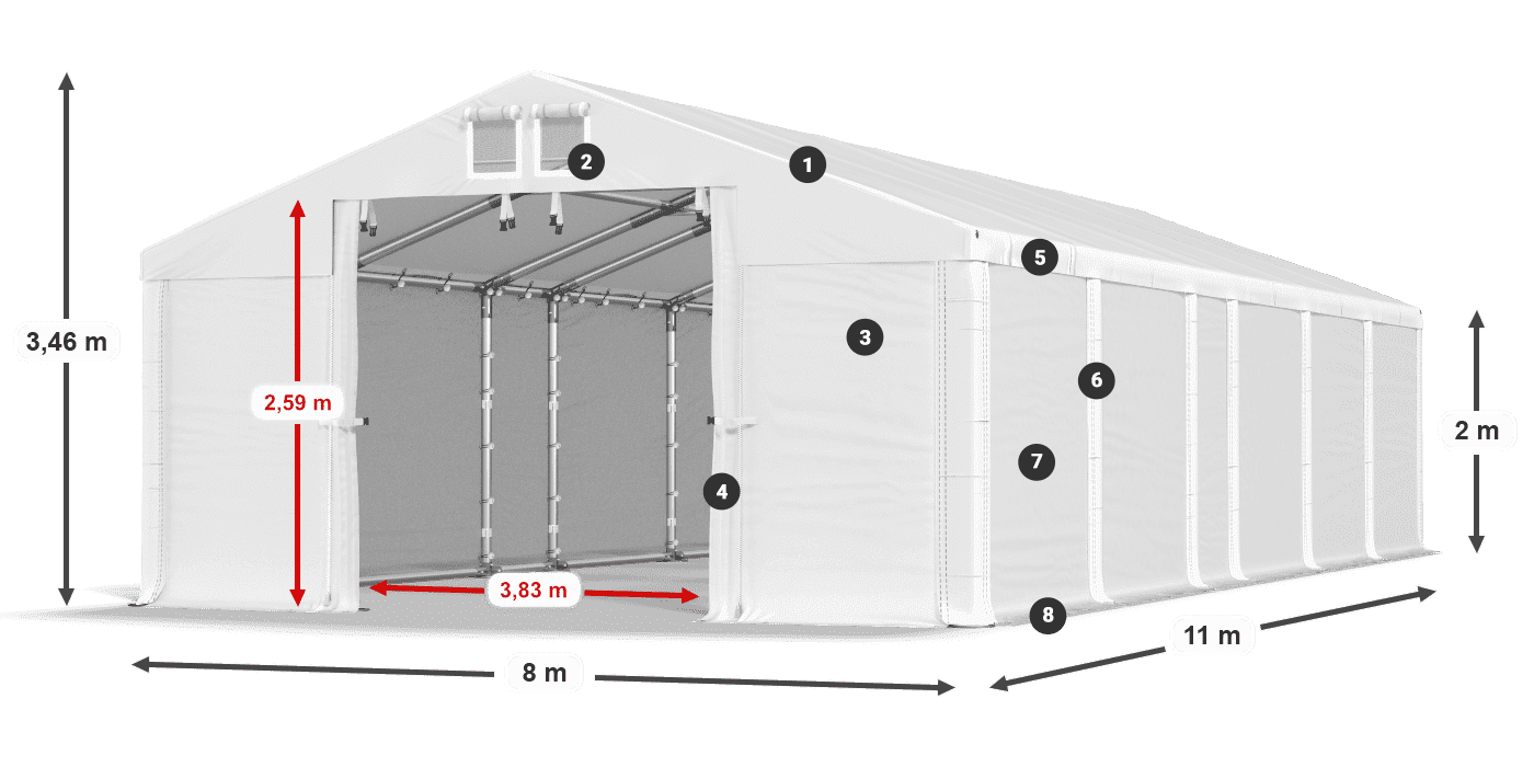 Strecha: MS 580 PVC Steny: SD 500 PVC 2 m legenda