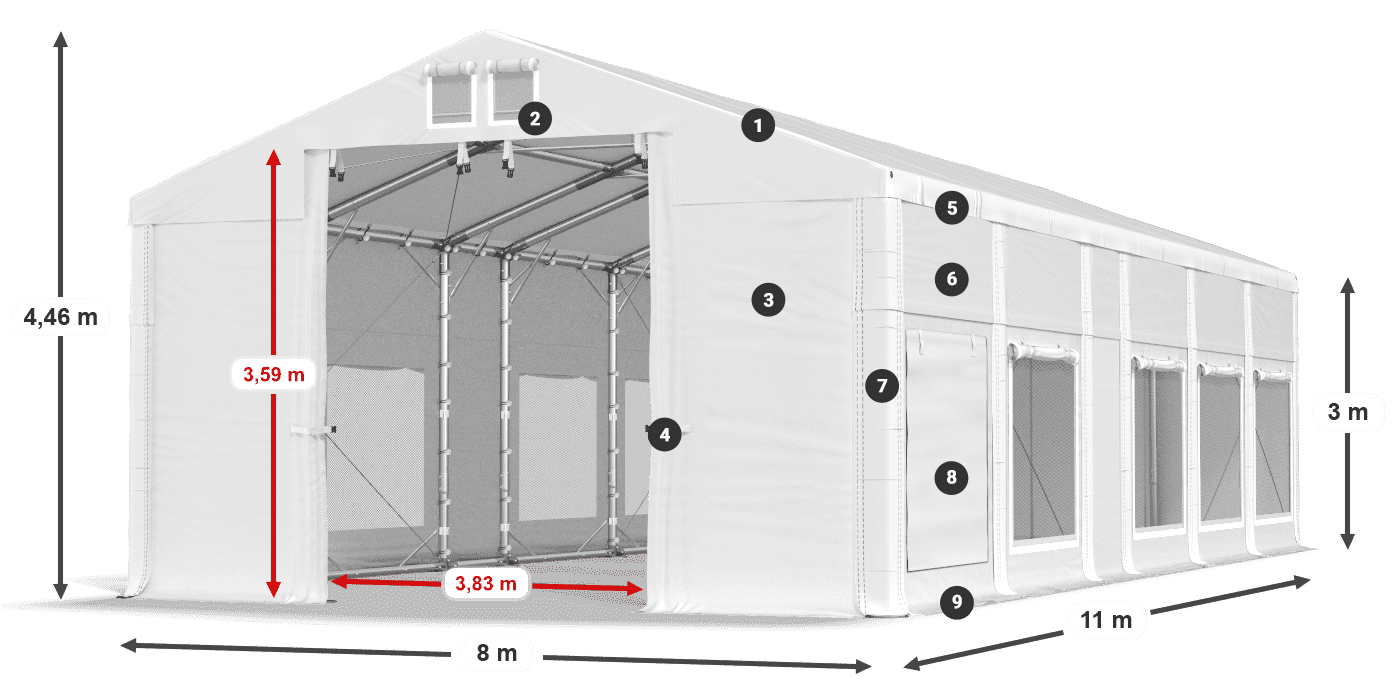 Strecha: FR 620 PVC Steny: SD 500 PVC 3m legenda