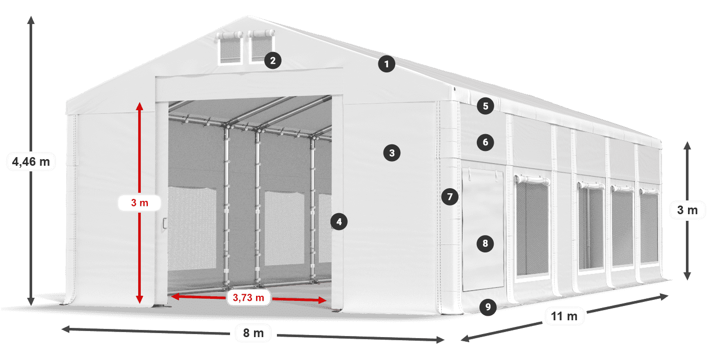 Strecha: FR 620 PVC Steny: SD 500 PVC 3m legenda