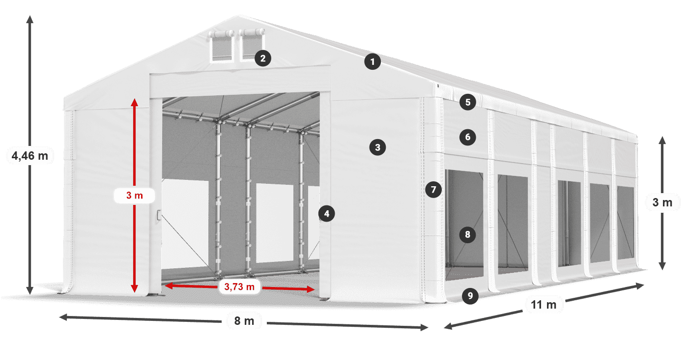 Strecha: MS 580 PVC Steny: MS 580 PVC 3m legenda