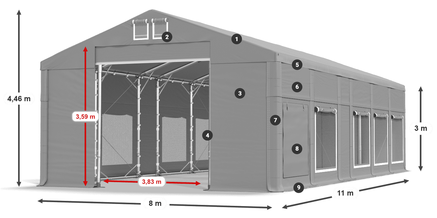 Strecha: MS 580 PVC Steny: SD M 500 PVC 3m legenda
