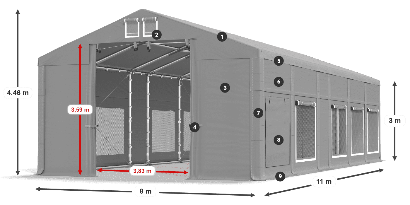 Strecha: MS 580 PVC Steny: SD M 500 PVC 3m legenda