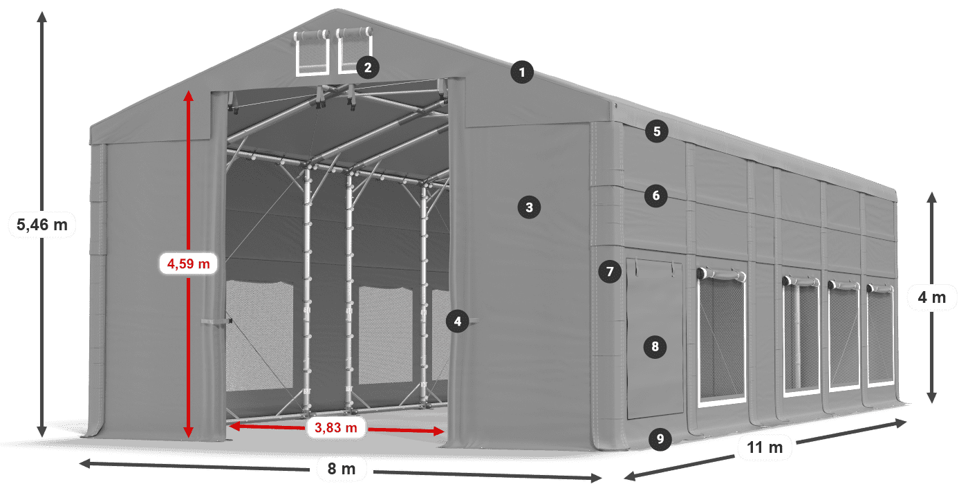 Strecha: FR 620 PVC Steny: SD 500 PVC 4m legenda