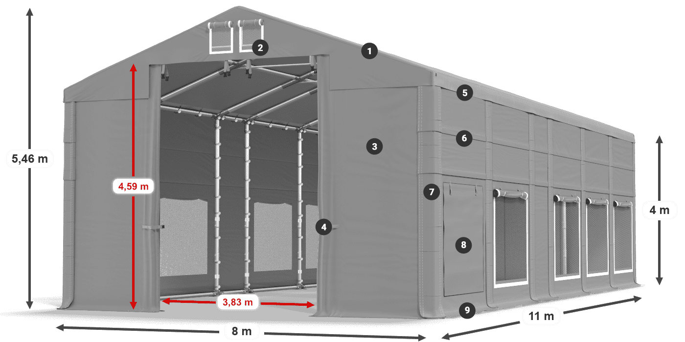 Strecha: FR 620 PVC Steny: SD 500 PVC 4m legenda