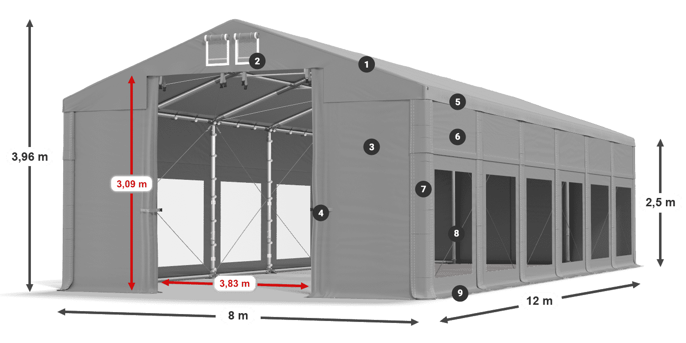 Strecha: FR 620 PVC Steny: MS 580 PVC 2,5 m legenda