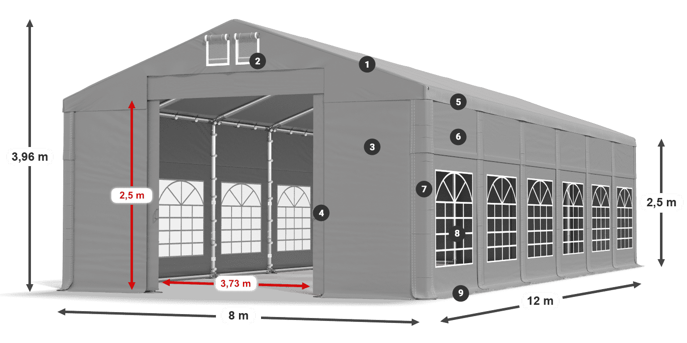 Strecha: FR 620 PVC Steny: SD 500 PVC 2,5 m legenda
