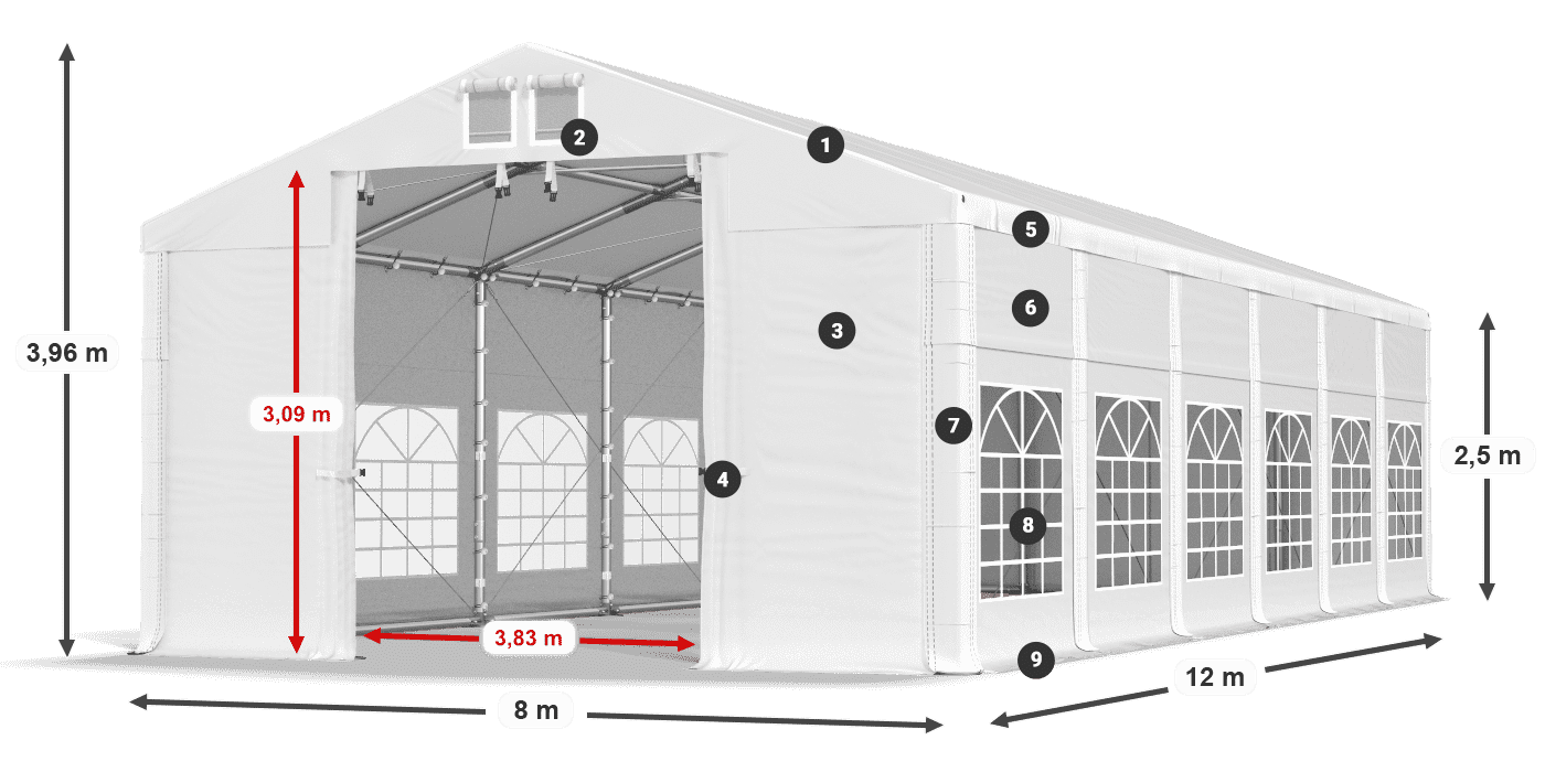 Strecha: FR 620 PVC Steny: SD 500 PVC 2,5 m legenda