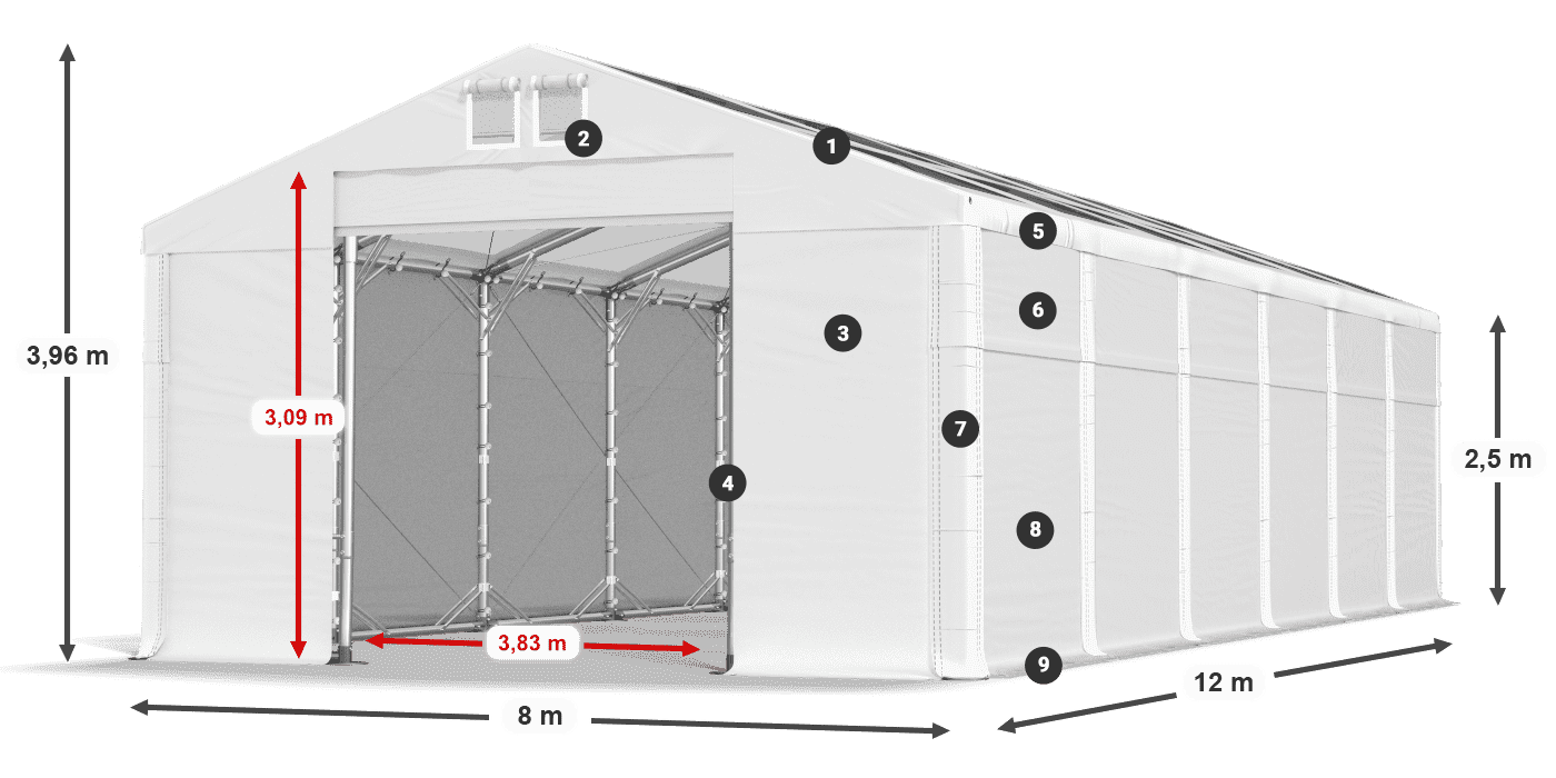 Strecha: MS T 580 PVC Steny: FR 620 PVC 2,5 m legenda