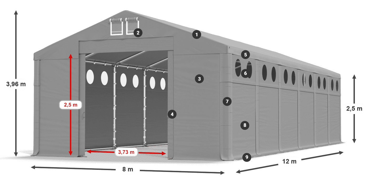 Strecha: MS 580 PVC Steny: FR O 620 PVC 2,5 m legenda