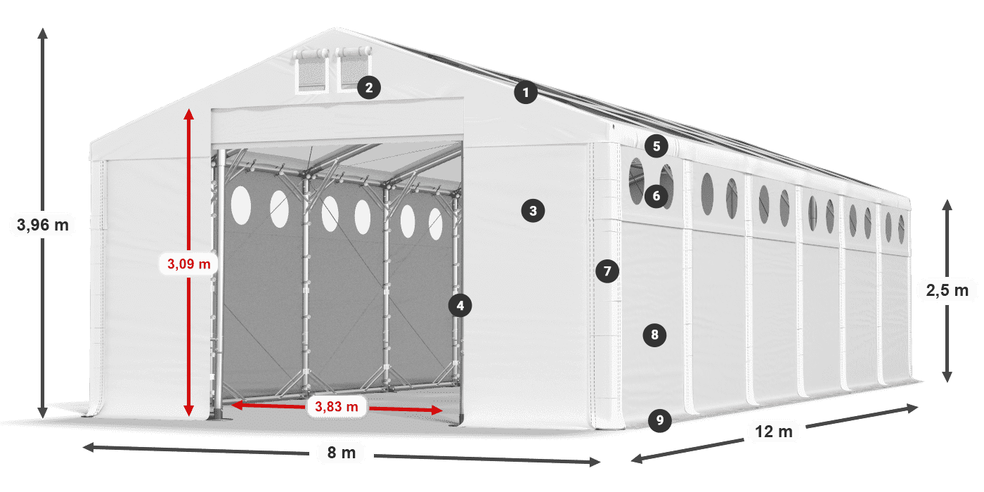 Strecha: MS T 580 PVC Steny: SD O 500 PVC 2,5 m legenda
