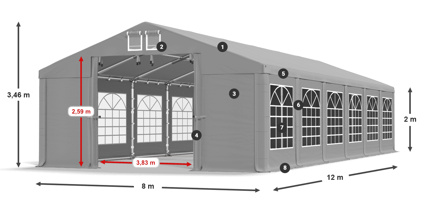 Strecha: FR 620 PVC Steny: SD 500 PVC 2 m legenda