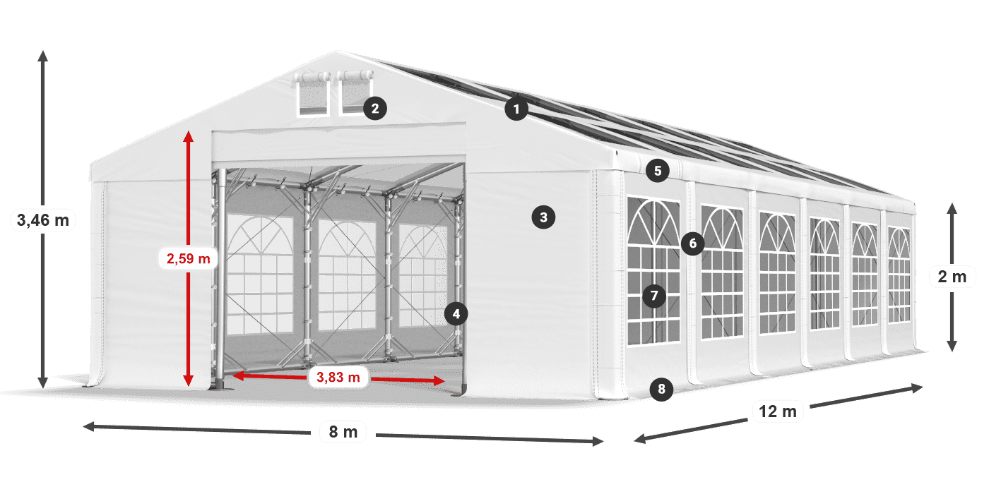 Strecha: MS T 580 PVC Steny: FR 620 PVC 2m legenda