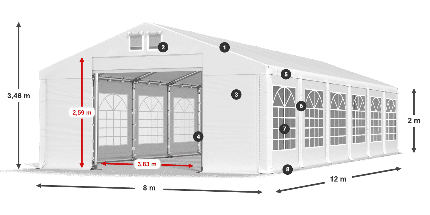 Strecha: MS 580 PVC Steny: FR 620 PVC 2m legenda