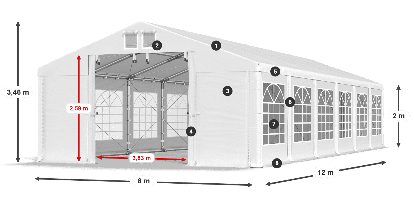 Strecha: MS 580 PVC Steny: FR 620 PVC 2m legenda
