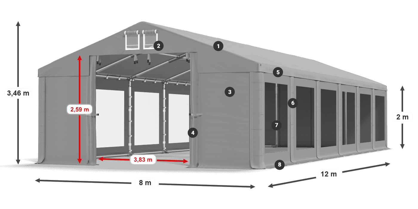 Strecha: MS 580 PVC Steny: MS 580 PVC 2 m legenda