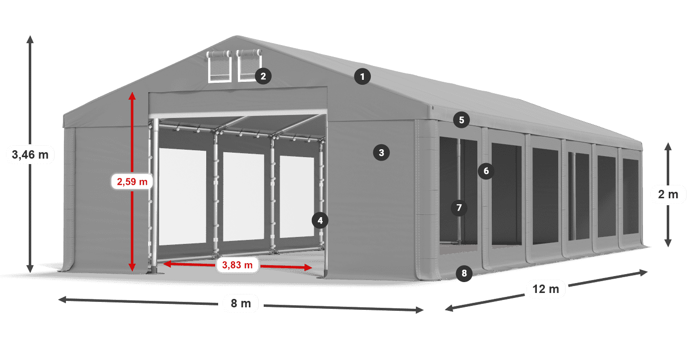 Strecha: MS 580 PVC Steny: MS 580 PVC 2 m legenda