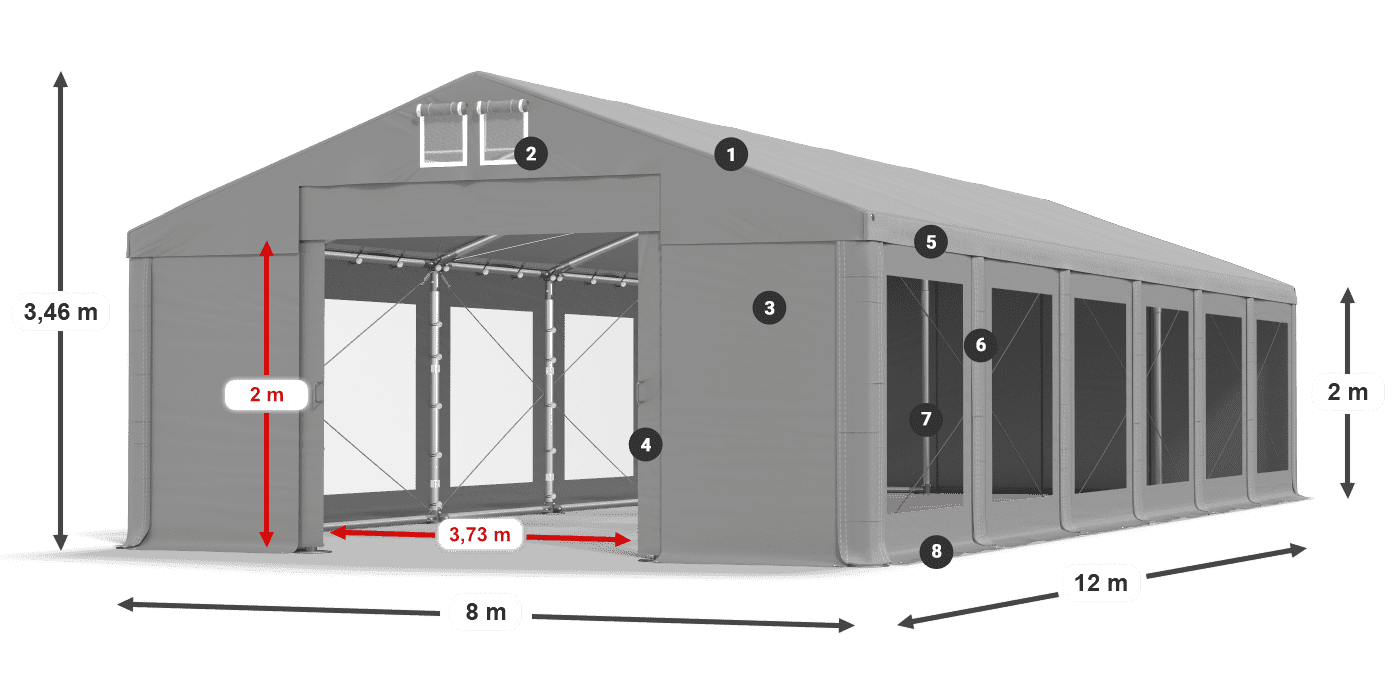 Strecha: MS 580 PVC Steny: MS 580 PVC 2 m legenda