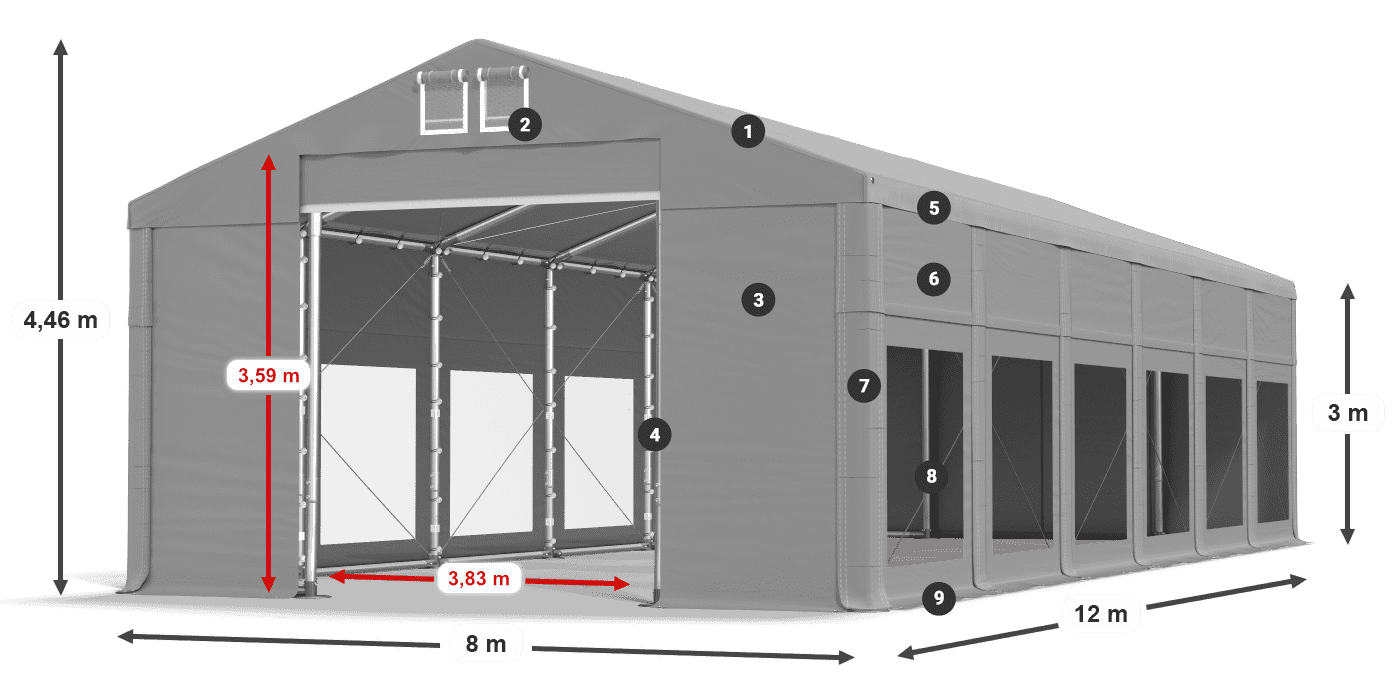 Strecha: FR 620 PVC Steny: MS 580 PVC 3m legenda