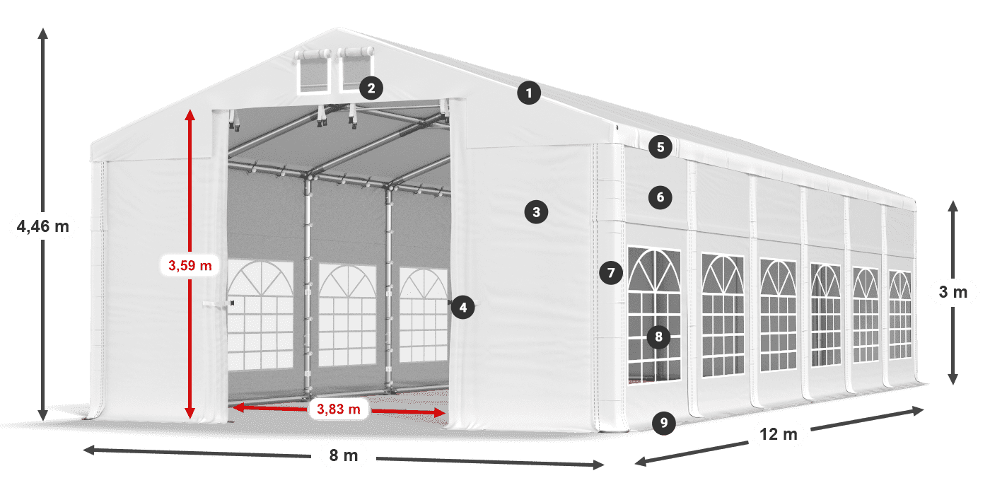 Strecha: FR 620 PVC Steny: SD 500 PVC 3m legenda