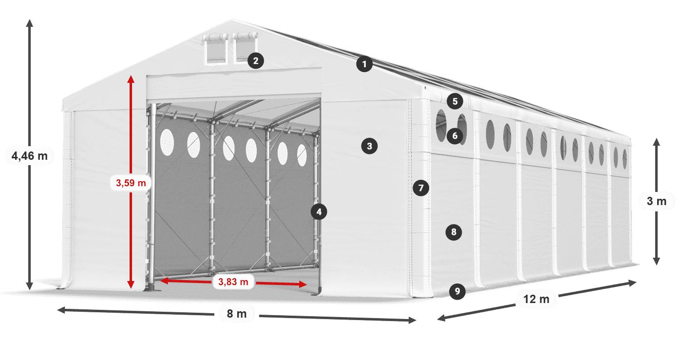 Strecha: MS T 580 PVC Steny: FR O 620 PVC 3m legenda