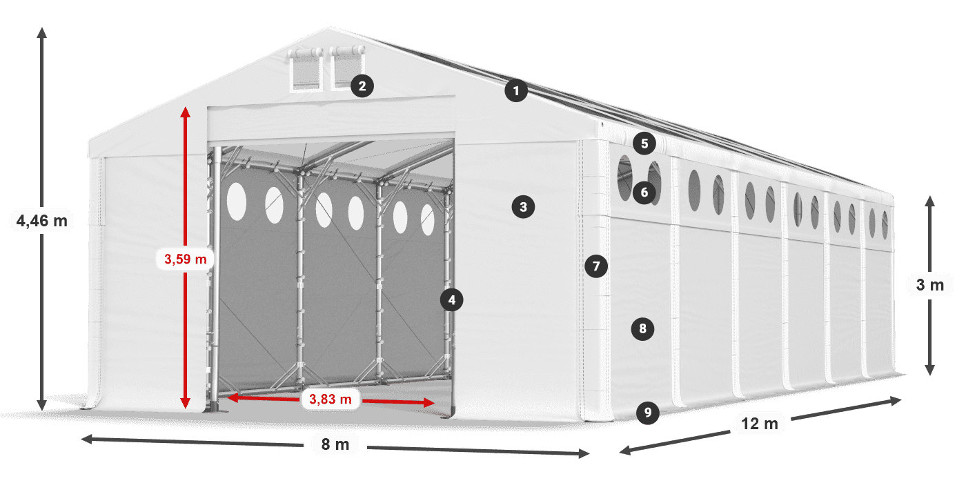 Strecha: MS T 580 PVC Steny: FR O 620 PVC 3m legenda