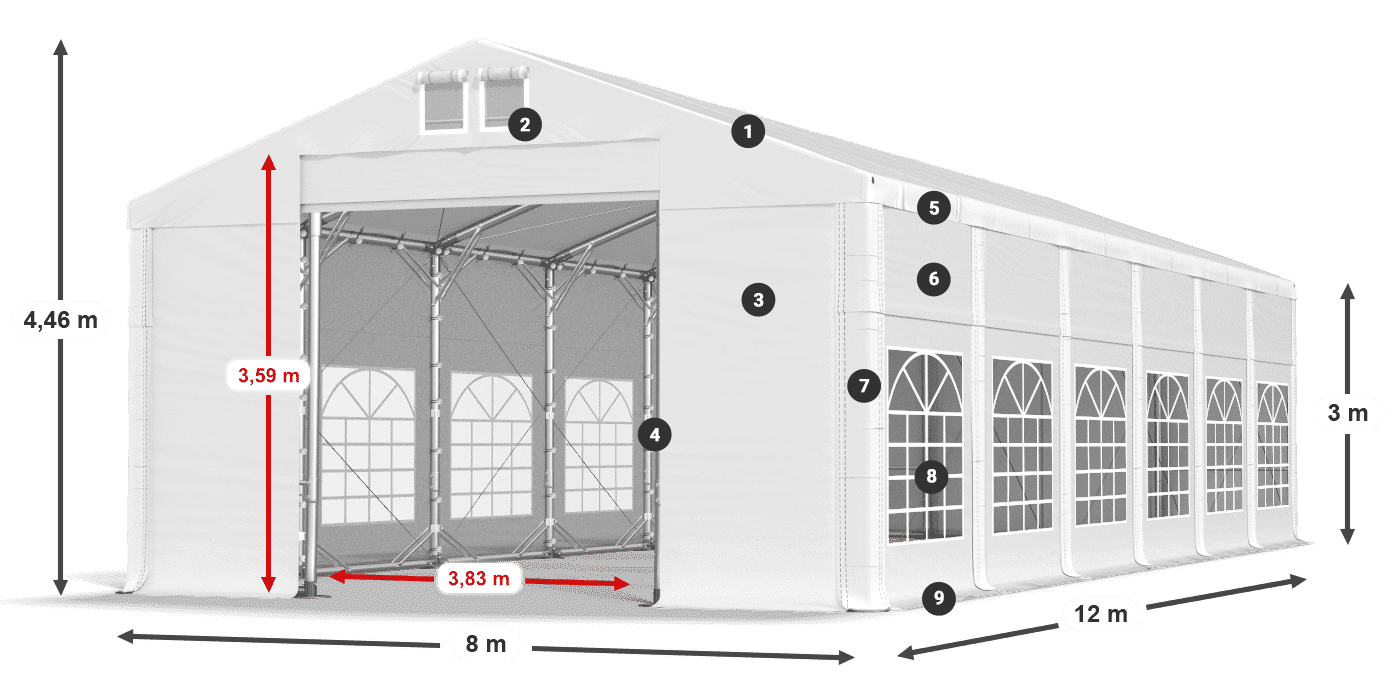 Strecha: MS 580 PVC Steny: FR 620 PVC 3m legenda