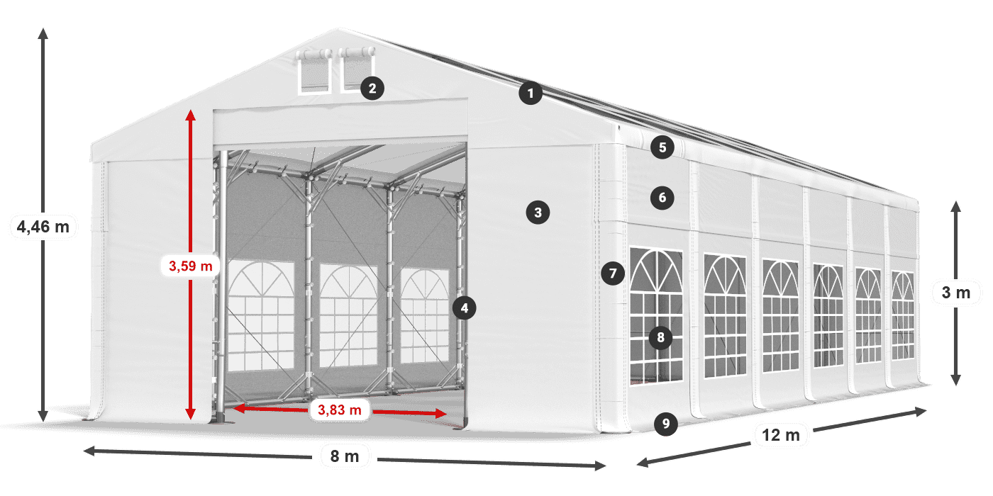 Strecha: MS T 580 PVC Steny: FR 620 PVC 3m legenda