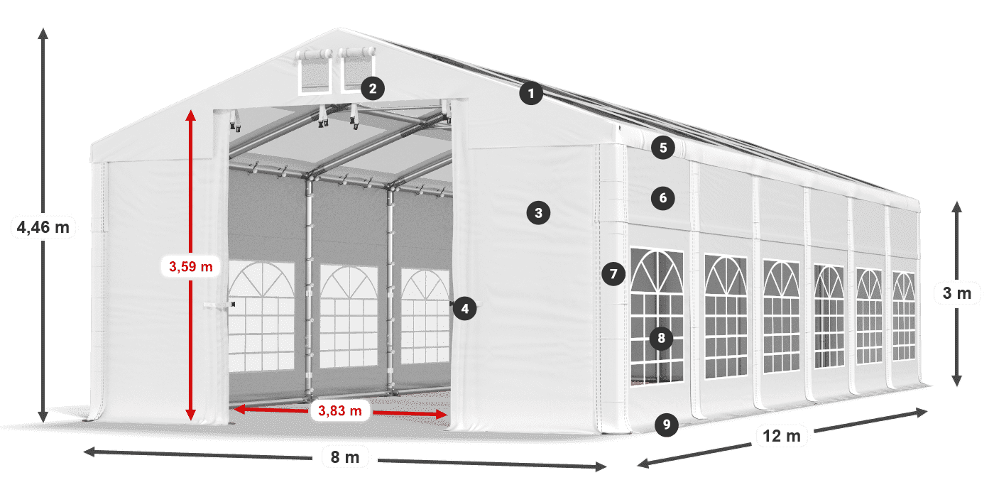 Strecha: MS T 580 PVC Steny: FR 620 PVC 3m legenda