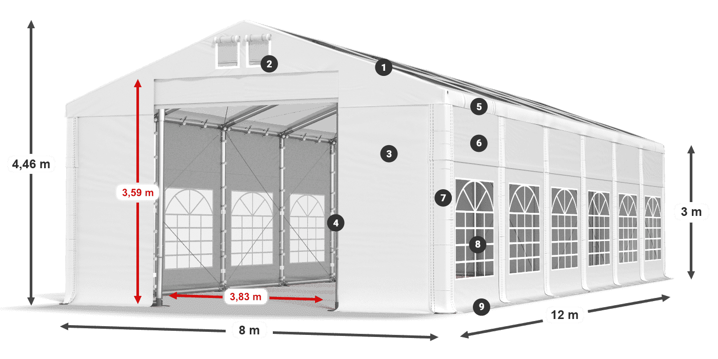 Strecha: MS T 580 PVC Steny: FR 620 PVC 3m legenda