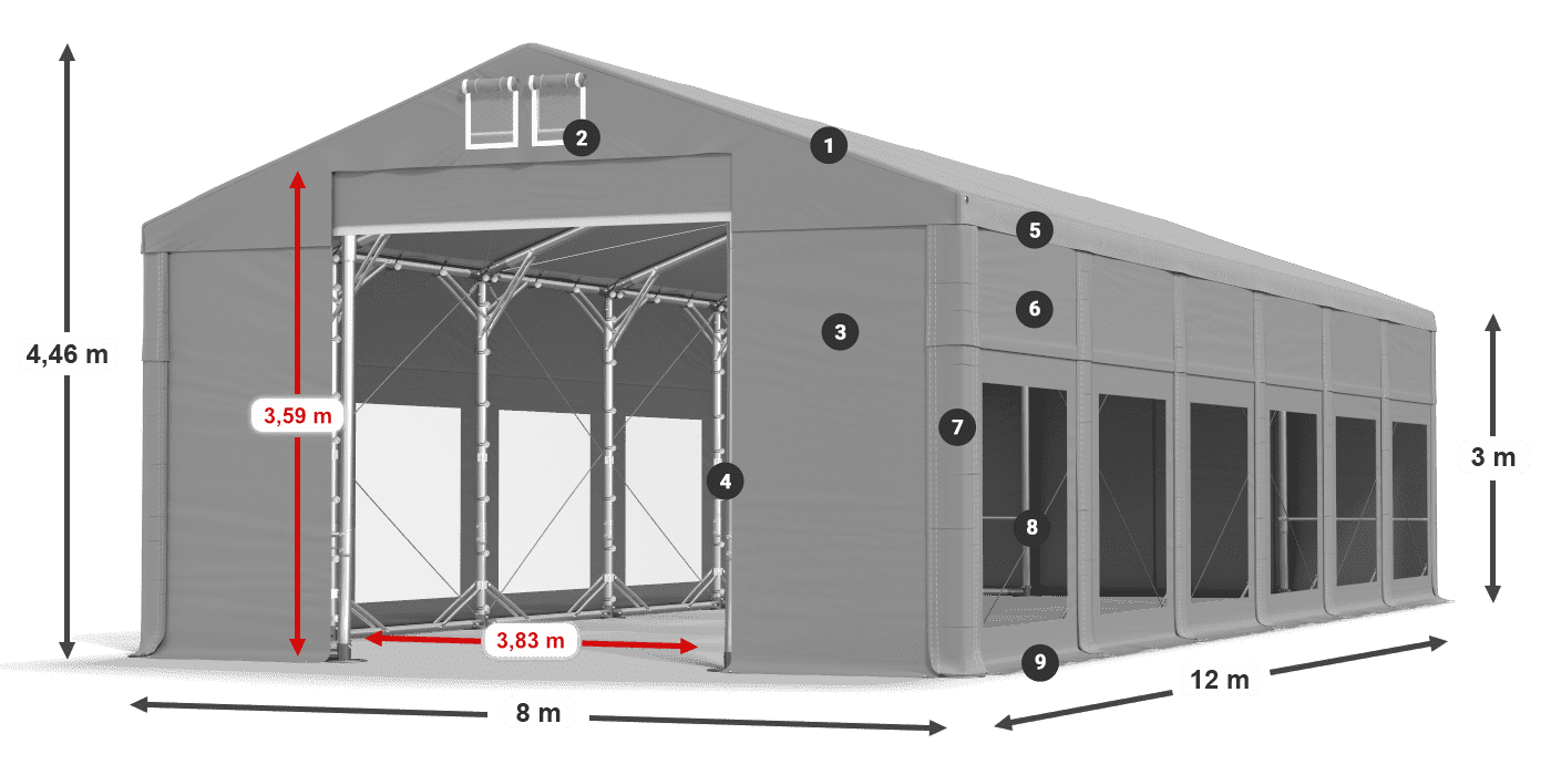 Strecha: MS 580 PVC Steny: MS 580 PVC 3m legenda