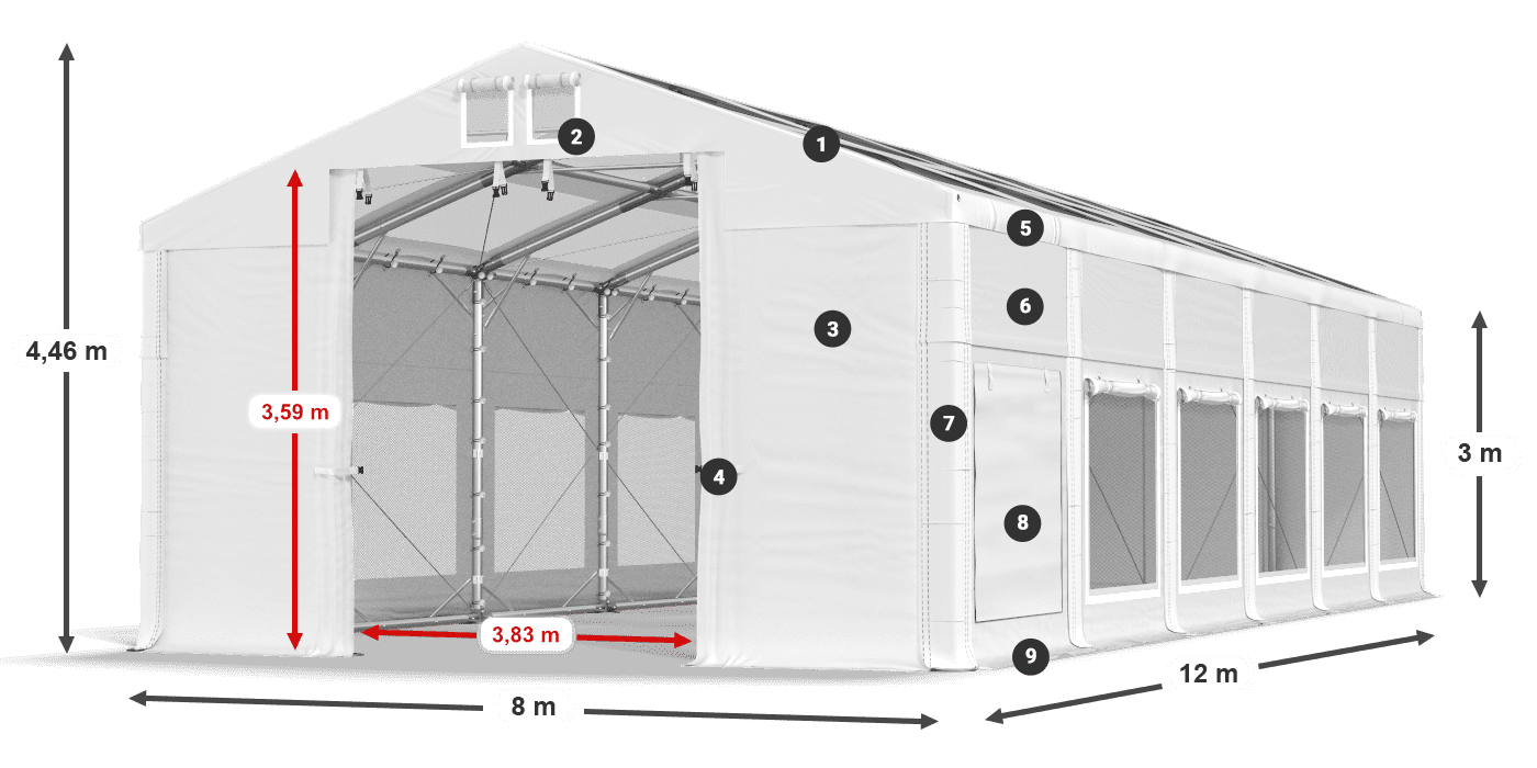 Strecha: MS T 580 PVC Steny: SD M 500 PVC 3m legenda