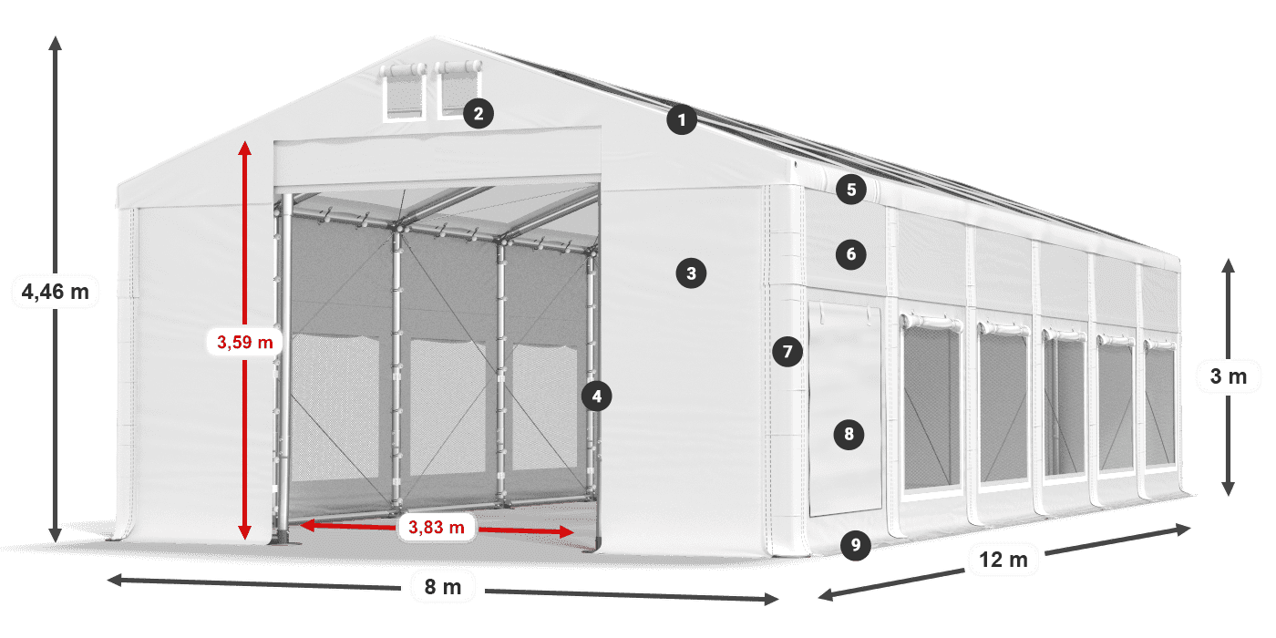 Strecha: MS T 580 PVC Steny: SD M 500 PVC 3m legenda