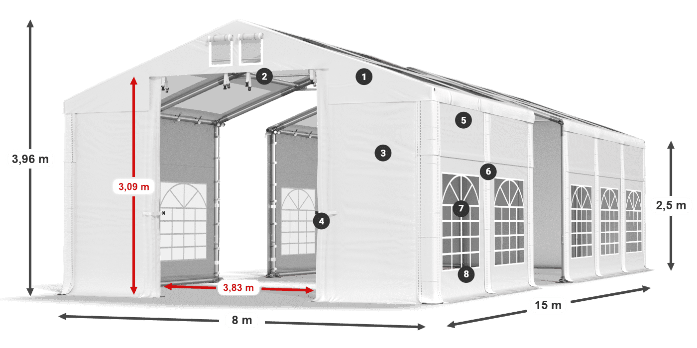 Strecha: MS 580 PVC Steny: SD 500 PVC 2,5 m legenda