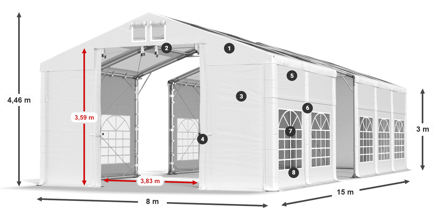 Strecha: MS T 580 PVC Steny: FR 620 PVC 3m legenda
