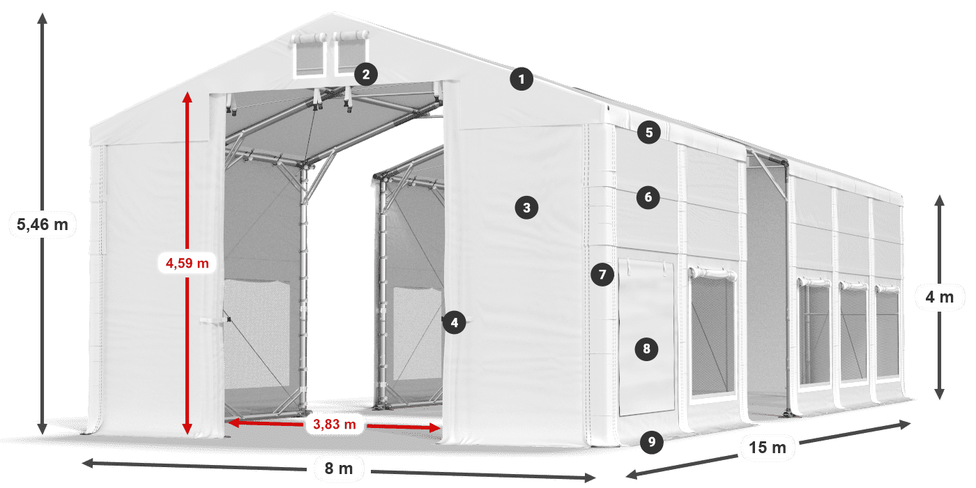 Strecha: FR 620 PVC Steny: SD 500 PVC 4m legenda