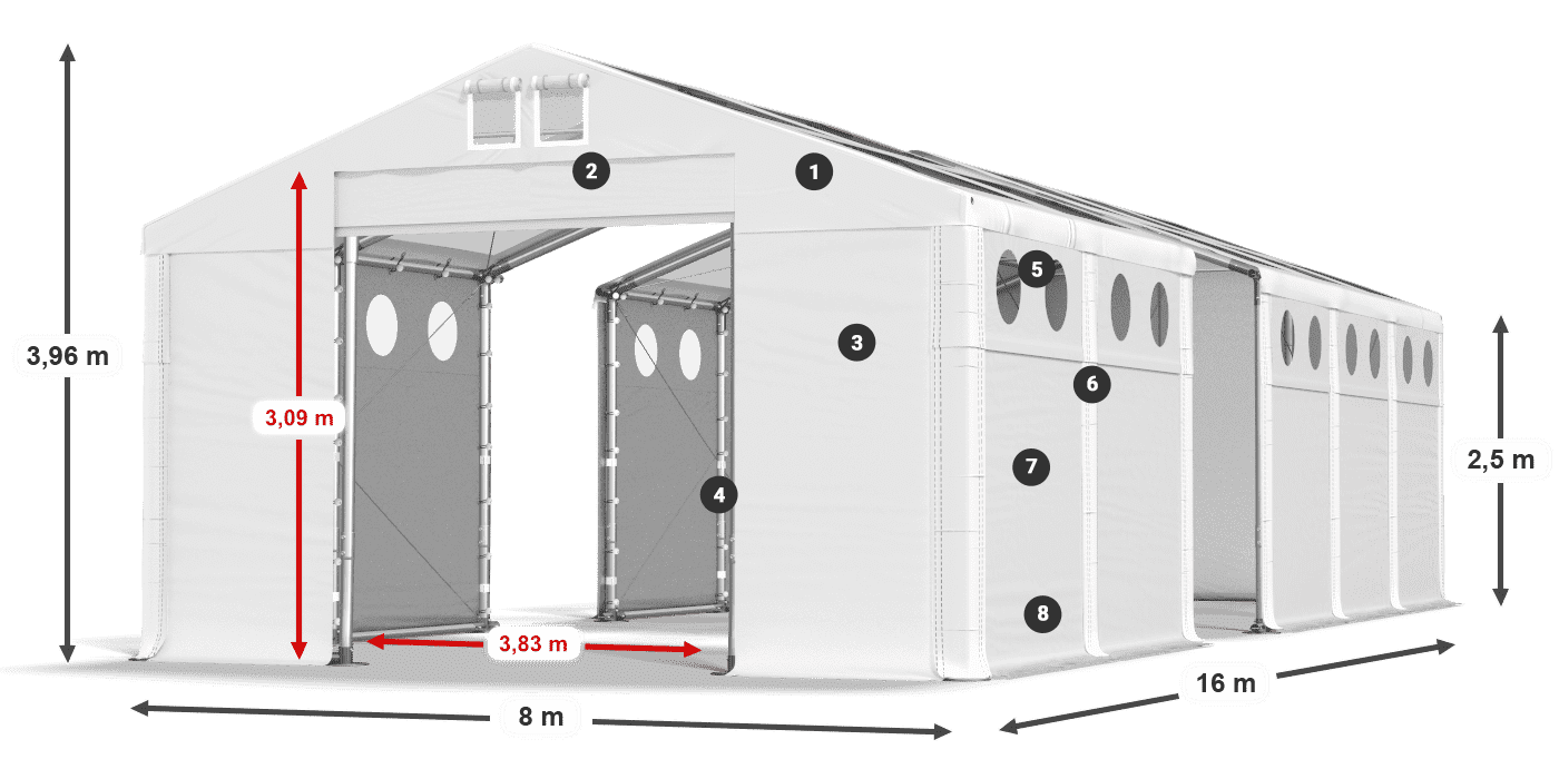 Strecha: MS T 580 PVC Steny: FR O 620 PVC 2,5 m legenda