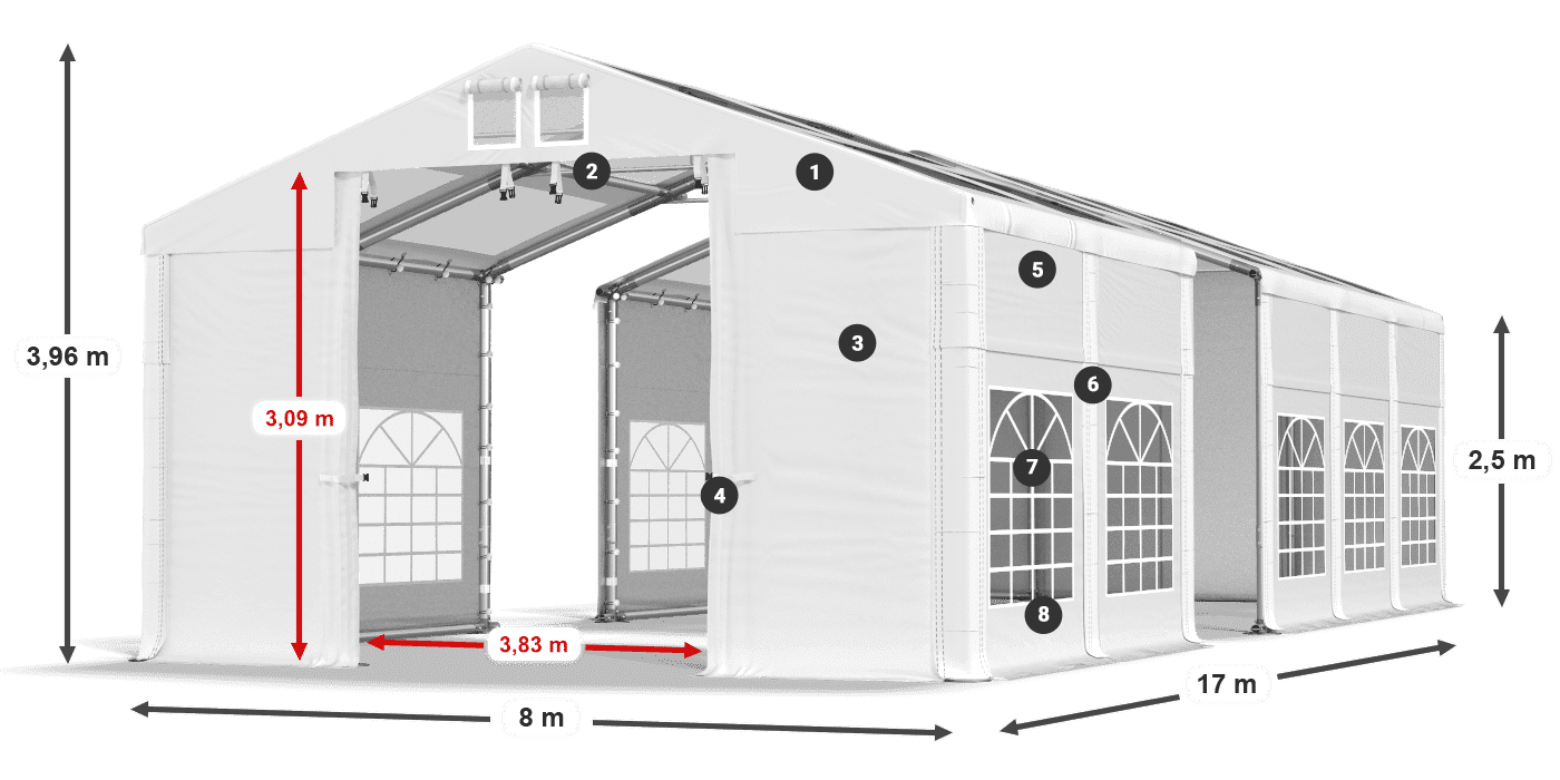 Strecha: MS 580 PVC Steny: SD 500 PVC 2,5 m legenda
