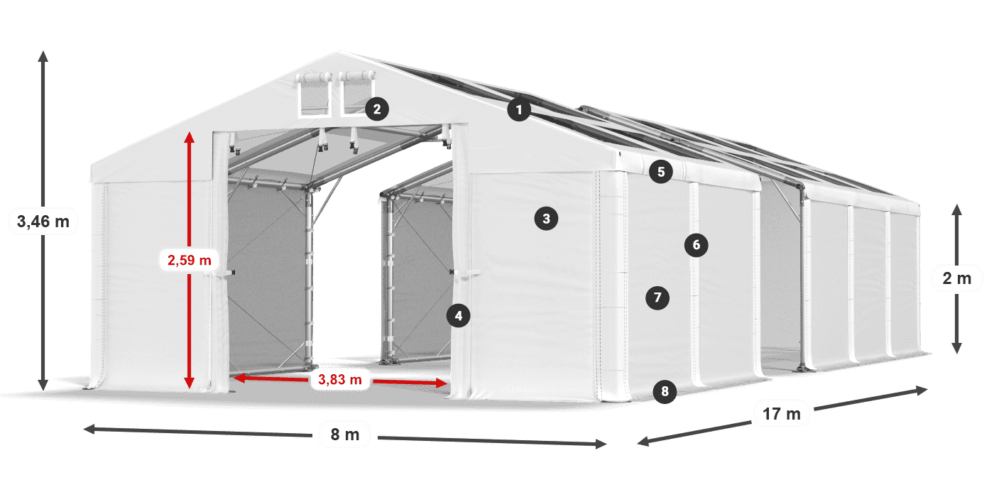 Strecha: MS T 580 PVC Steny: SD 500 PVC 2 m legenda