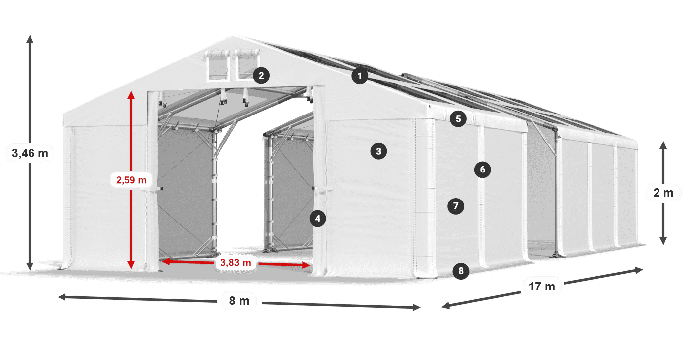 Strecha: MS T 580 PVC Steny: SD 500 PVC 2 m legenda
