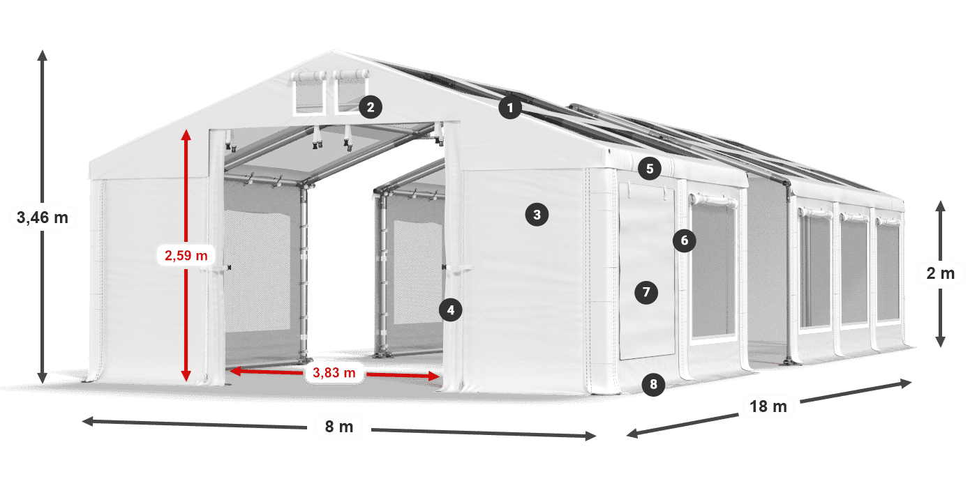 Strecha: MS T 580 PVC Steny: SDM 500 PVC 2m legenda