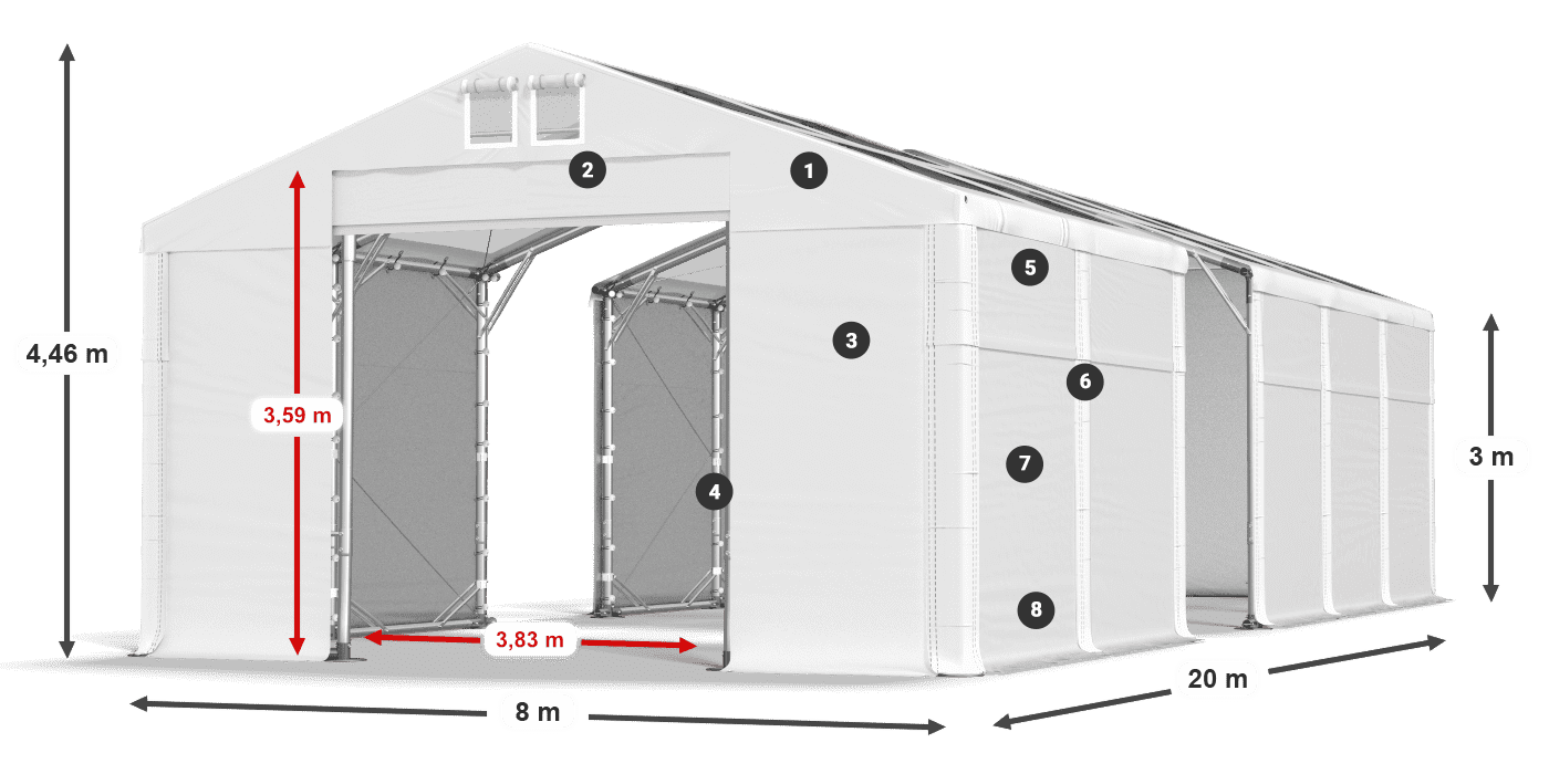 Strecha: MS T 580 PVC Steny: FR 620 PVC 3m legenda