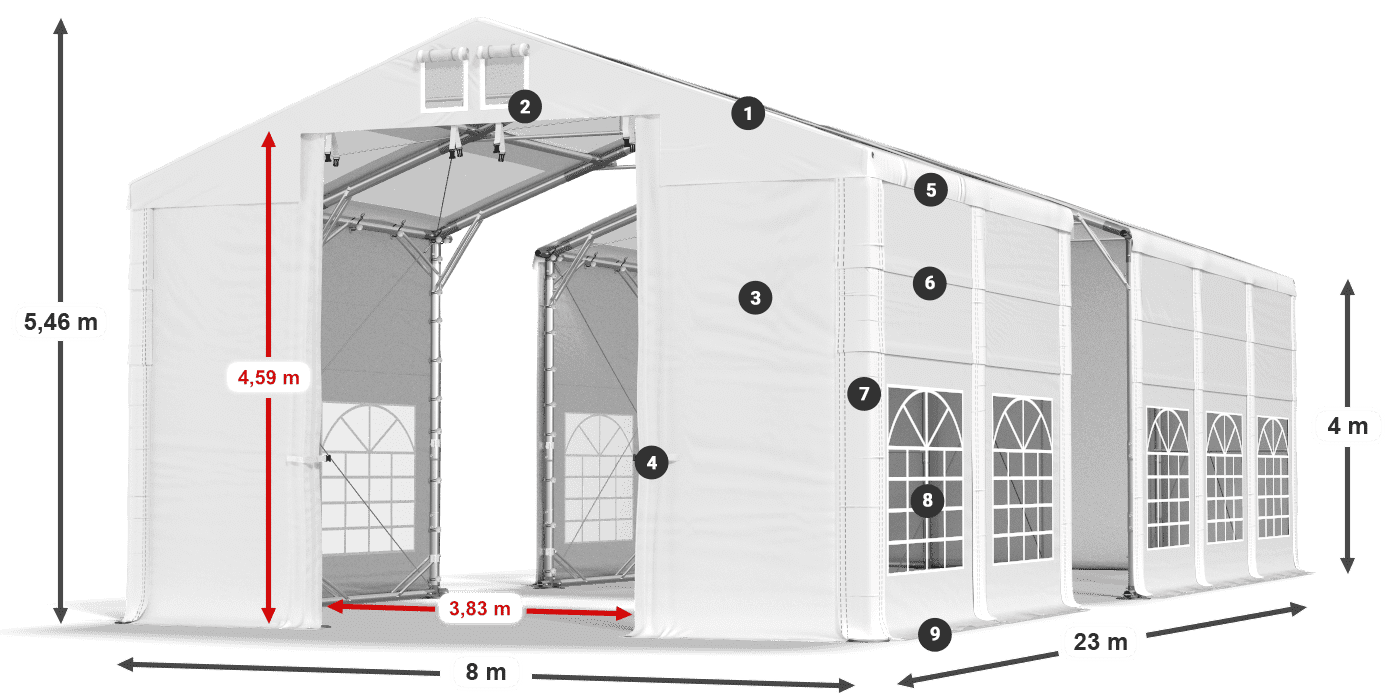 Strecha: MS T 580 PVC Steny: SD 500 AND PVC 4 m legenda
